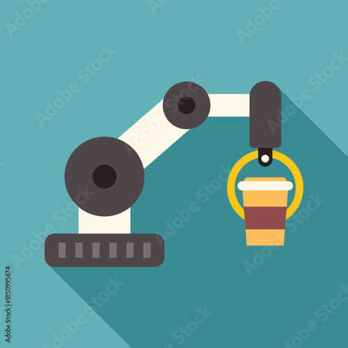 Robotic arm lifting a disposable coffee cup, representing automation in food service and beverage industry