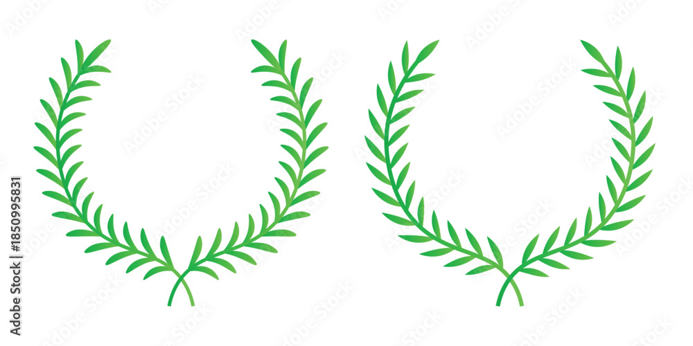 Fototapeta premium Green laurel wreath. Green silhouette laurel foliate wreaths, award, achievement, chaplet, heraldry, nobility. Green leaf silhouette