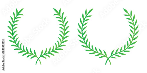 Green laurel wreath. Green silhouette laurel foliate wreaths, award, achievement, chaplet, heraldry, nobility. Green leaf silhouette