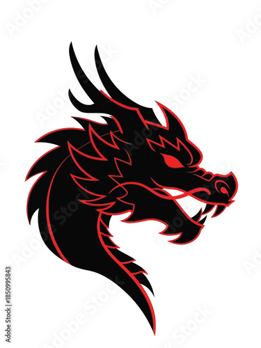 Wallpaper Mural Fierce Black Dragon Head with Red Glowing Eyes and Outline. Torontodigital.ca