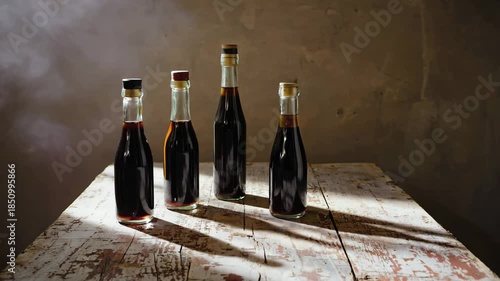 Wallpaper Mural Old wine bottles and a bottle of red wine resting on a wooden table Torontodigital.ca