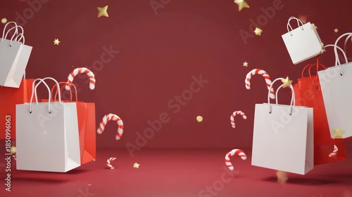 Wallpaper Mural A red shopping bag and gift box with hearts designed as a simple festive illustration for shopping sales and holidays Torontodigital.ca