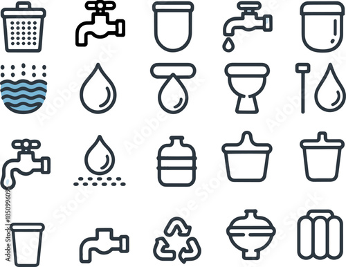 Water and Sanitation Icons Collection water tap faucet
