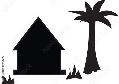 Silhouette of a House and Palm Tree home building