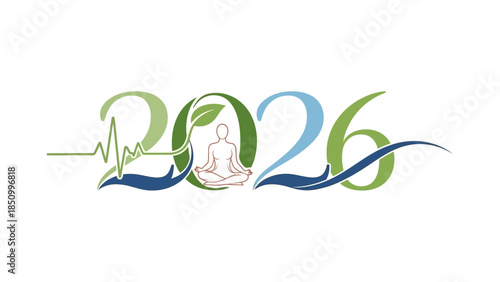 Yoga wellness concept with 2026 year and leafy green design
