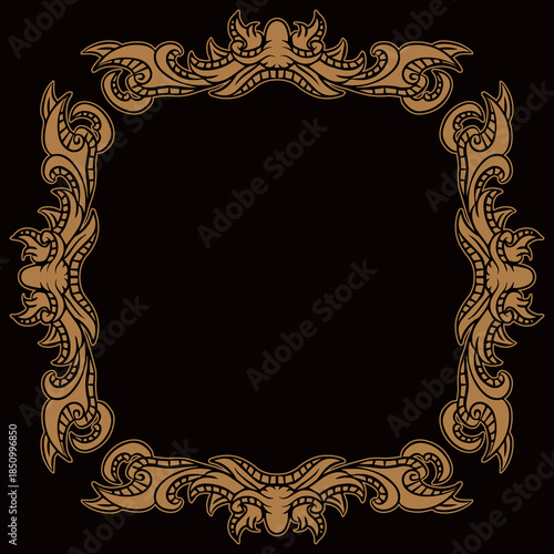 Classic vintage border element with isolate black background