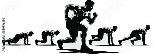 Man Performing Fitness Exercises In Sequence workout