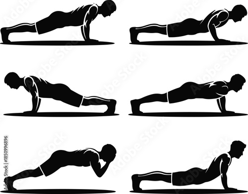 Man Performing Push- Up Exercise Variations Silhouette Keywords: push-up, exercise, fitness, man