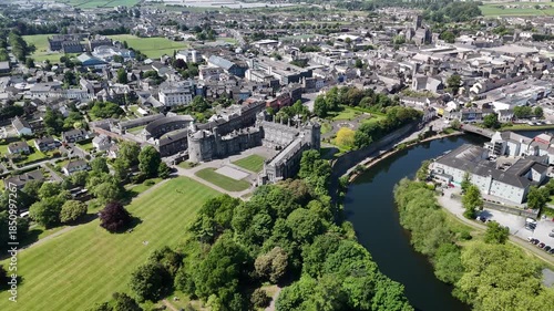 Aerial Drone View of Kilkenny Castle and City Center, Ireland | 4K 60fps