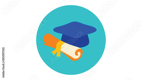 Graduation Cap and Diploma Icon Representing Education Achievement.