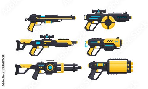 Futuristic sci fi weaponry set for video games