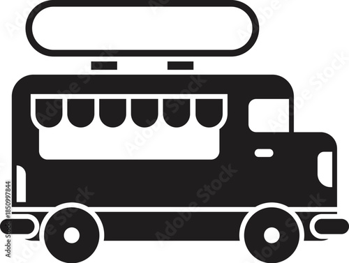 Food truck selling street food with blank billboard on top, ideal for advertising