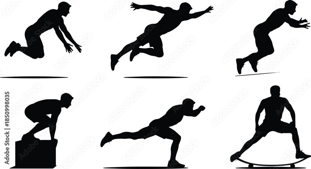 Obraz premium Male Athlete Silhouettes Performing Various Exercises