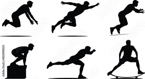 Male Athlete Silhouettes Performing Various Exercises
