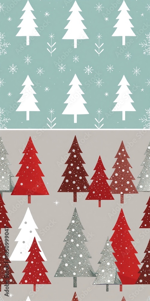Obraz premium Winter forest scene: snowy trees, stars, and festive colors. Soft pastel background with charming holiday design elements.