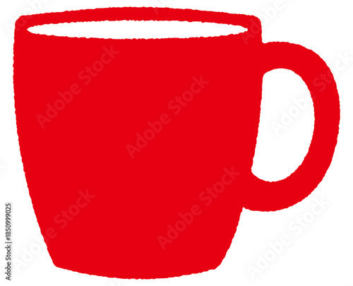 赤いマグカップのシンプルイラスト。揺らぎのある描線で手書き風の温かみ。ベクターのイラスト素材。 カフェやティータイム、飲み物のアイコンやデザインパーツに最適