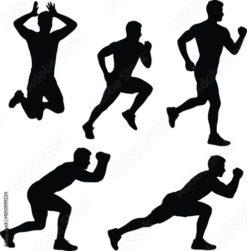 Collection of Male Running and Jumping Silhouettes