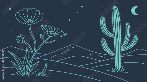 Desert Flora Under the Crescent Moon