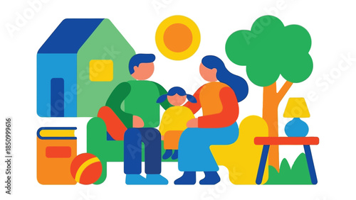 Happy family enjoying time together outdoors illustration.