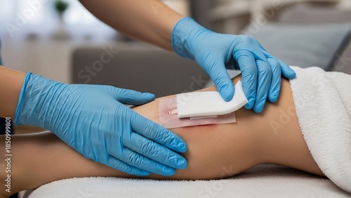 Wallpaper Mural Foam Dressing Carefully Applied by Hands in Realistic Domestic Healthcare Scenario Torontodigital.ca