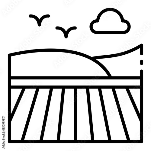 field icon. farmland landscape. shows crop area. Rural and agriculture