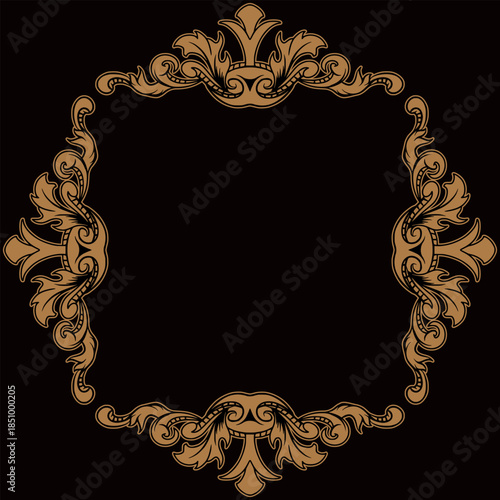 Classic vintage border element with isolate black background