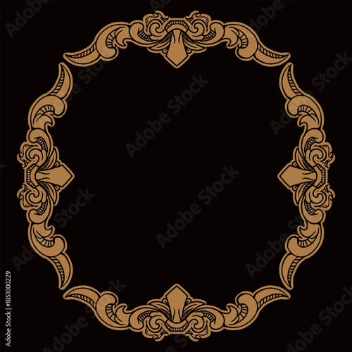 Classic vintage border element with isolate black background