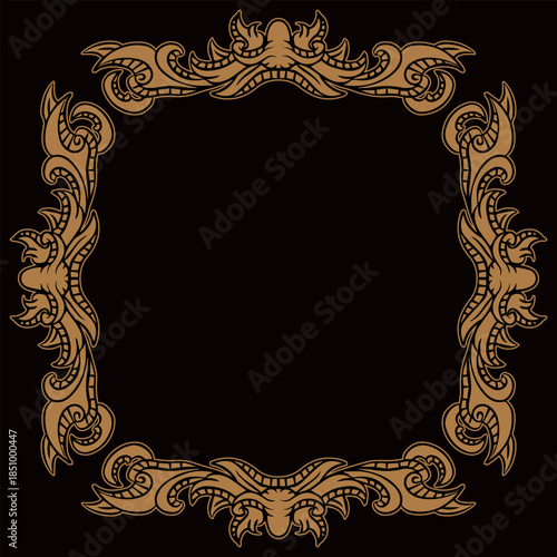 Classic vintage border element with isolate black background