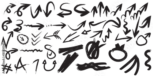 Hand drawn graffiti alphabet and arrow symbols