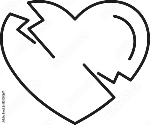 Line art illustration of a broken heart, symbolizing heartbreak, separation, or the end of a love affair