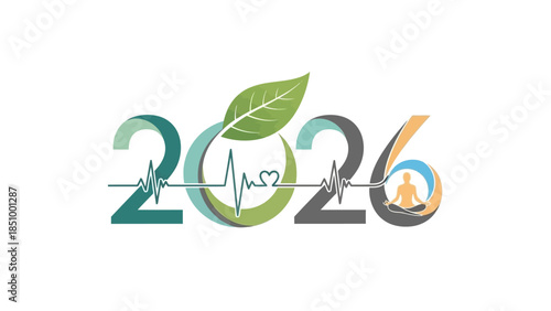 Vibrant 2026 logo with leaf and yoga silhouette in modern design