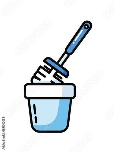 Illustration of a toilet brush in a holder.