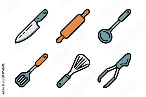 Essential Professional Kitchen Utensils and Baking Tools Icon Set