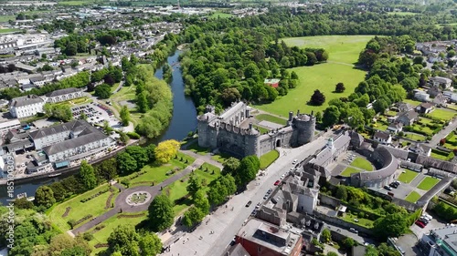 Aerial Drone View of Kilkenny Castle and City Center, Ireland | 4K 60fps