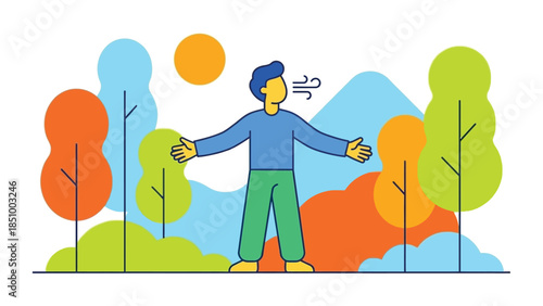 Man breathing deeply in a park setting.