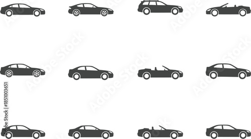various car silhouettes in different angles and positions