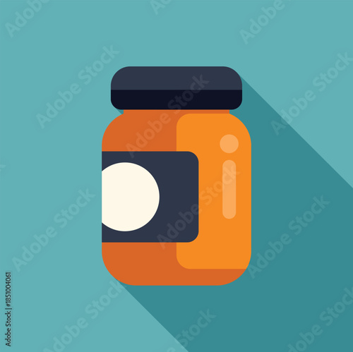 Jar containing food with a blank label and a dark lid on a blue background