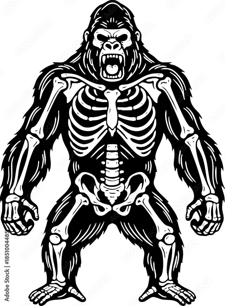 Fototapeta premium Detailed Gorilla Skeleton Anatomy Illustration Black and White