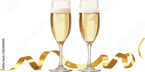 Christmas and New Year Champagne Toast Glasses Vector