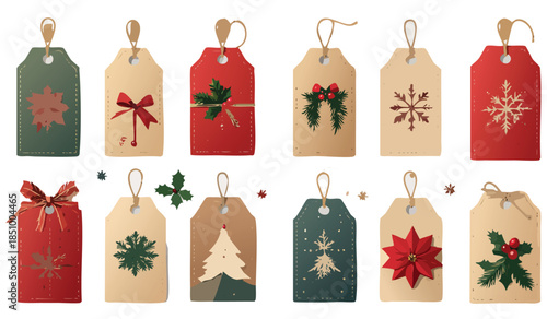 Set of Christmas Gift Tags and Labels Vector Collection
