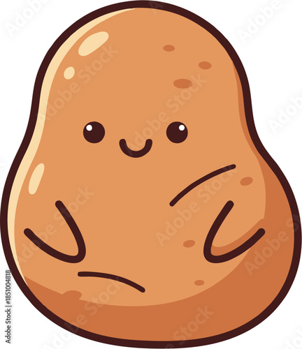 A funny cartoon potato character with a smiling face and comic art style creates a fun vector illustration perfect for a child or food icon drawing