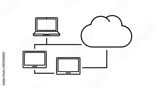 Simple illustration depicting computers connected to a cloud network showcasing data transfer