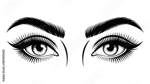 A detailed vector illustration showcasing a pair of stylized female eyes and eyebrows