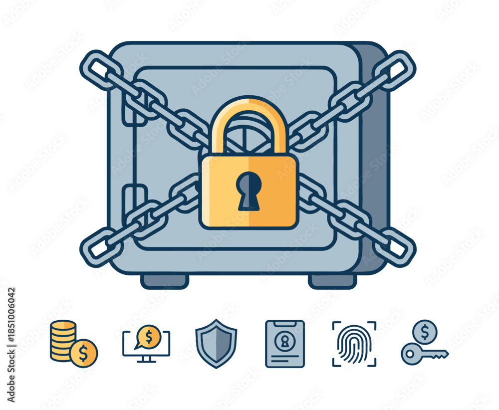 Obraz premium Safe box with chain and padlock securing money