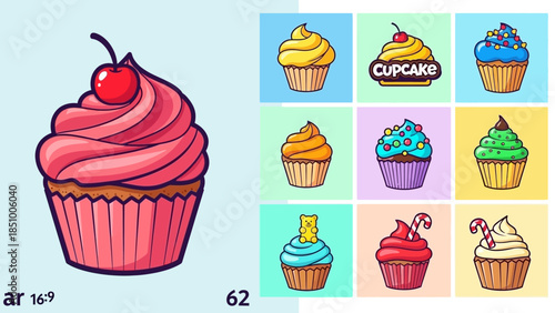 Delicious Cupcake with Cherry Topping - A Sweet Treat Illustration.