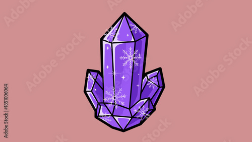 Illustration of a Purple Crystal Formation with Snowflake Details.