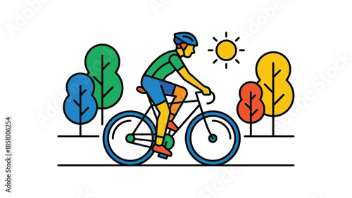 Man riding a bicycle on a sunny day outdoors.