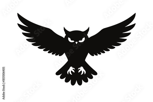 Black Owl Silhouette with Spread Wings – Minimalist Vector