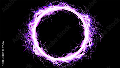 Futuristic electric lightning portal isolated on transparent background, purple and white neon plasma energy ring, dynamic power surge circle PNG  SVG