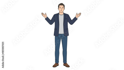 Man Standing With Open Arms Expressing Confusion.